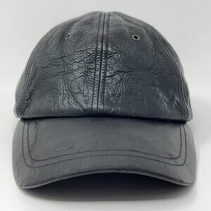 Vintage 90s Wilsons Leather Hat Baseball Cap 6 Panel Strapback Black